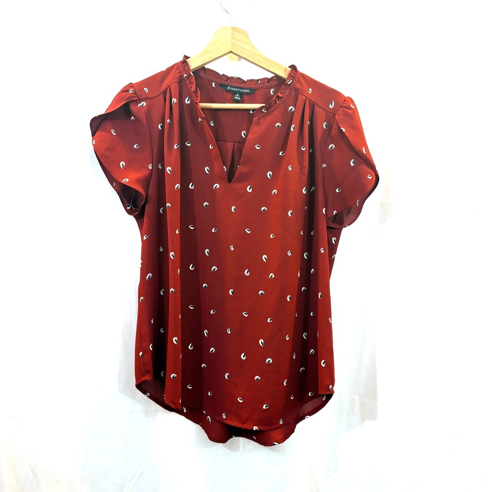 41 Hawthorne Women's Burnt Orange‎ Blouse, Flutter Sleeves, Career Size M Petite